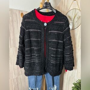 JM Collection Black Silver Shimmer Sweater Cardigan